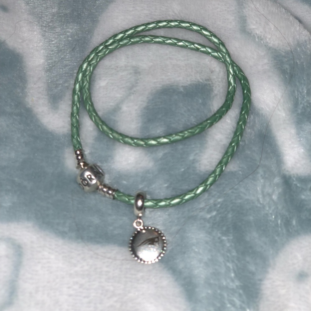 Light green roped pandora bracelet w/ pats charm